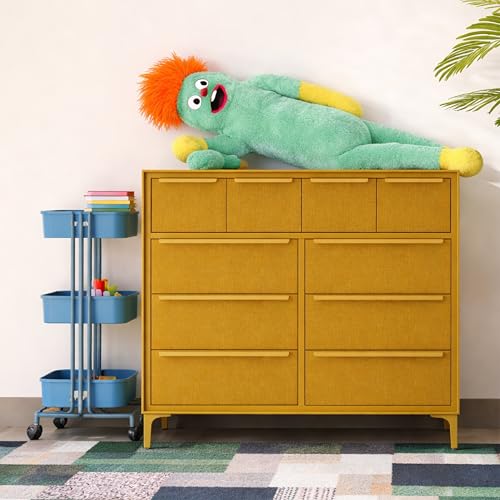 tinge Naima Premium Fabric Dresser - Strong Metal Frame, 10 Spacious Sag-Proof Drawers with Sleek Metal Handles - Premium & Durable Storage Solution for Your Home (Yellow) - color: Yellow, size: 14"D x 39.2"W x 35.8"H (10 Drawers)
