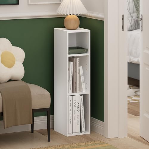 Furinno Fulda Book Shelf, 3-Tier Narrow Bookshelf, Bookcase with 8-in Width Storage Shelf, 9.3 x 7.9 x 31.5, for Living Room, Bedroom, Home Office, White - color: White, size: 3-Tier, 8-Inch Width