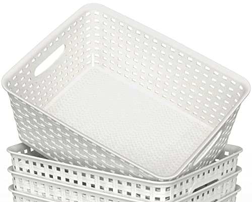 WYT 12-Pack Plastic Small Shelf Storage Weave Baskets for Organizing, White - color: White, size: 12-Pack