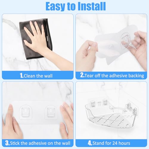 Acrylic Corner Shower Caddy, Strong Adhesive Shower Organizer Clear Wall Mounted Bathroom Shelf No Drilling Basket Rack for Bathroom Kitchen Dorm Toilet