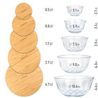 Large Stackable Set of 5 Nesting Glass Bowls with Bamboo Lids for Foodprep, Storage, Baking, Sourdough Mixing & Cooking. Microwave & Oven Safe Heat Resistant Inert Borosilicate Glass - color: 5 Mixing Bowls with Bamboo Lids (Diamond)