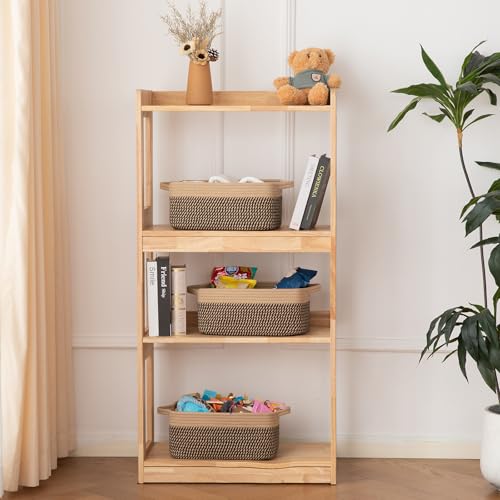 OIAHOMY 3 Pack Storage Baskets for Organizing, Woven Cotton Rope Basket for Shelves, Closet Organizer Bins with Handles, Rectangle Toy Organization, 13.78''×9.84''×5.5'', Brown & Black - color: Brown & Black, size: 13.8''×9.8''×5.5''