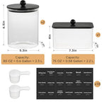 Glass Laundry Pods Container & Acrylic Dryer Sheet Holder with Balck Bamboo Knobs Lids, Scoops & Labels | Premium Laundry Room Organization and Storage for Detergent Pods, Powder, Dryer Balls & Beads - color: Black Cap with handle