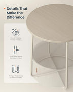 SONGMICS HOME Small Side Tables, Round End Tables, 2 Tier Nightstands with Basket, U Shaped Steel Legs, Easy Assembly, for Living Room, Bedroom, Set of 2, Beige and White - color: Beige + White, size: 2 pack