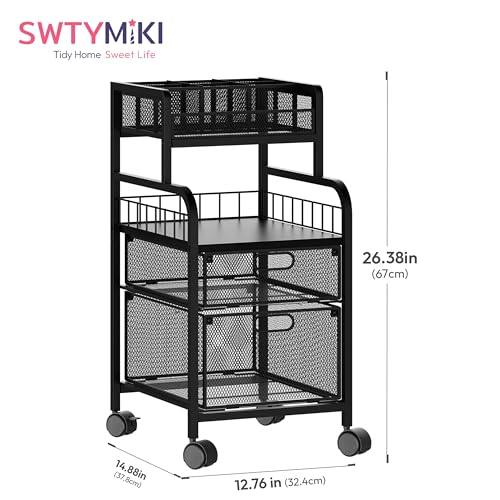 SWTYMIKI Rolling Cart with Drawers - Metal Utility Cart with Wood Shelf, DIY Divider and Locking Wheels, Craft & Art Cart Organizer for Under Desk Storage for Home Office Studio, Black - color: 4 Tiers-Black, size: 4 Tiers