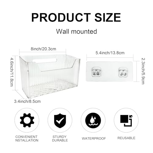 2 Pack Self Adhesive Cabinet Door Organizer, Transparent Stackable Wall Mounted Organizer boxes, Storage Holder Basket for Kitchen, Bathroom, Pantry Organization and Countertops