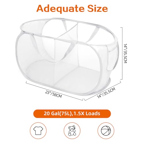 Durable Collapsible Foldable Mesh Pop Up Laundry Basket, 2 Compartments Easy to Carry & Sort Clothes Hampers for Home, Dorm, Travel White - color: White, size: 2 Compartments