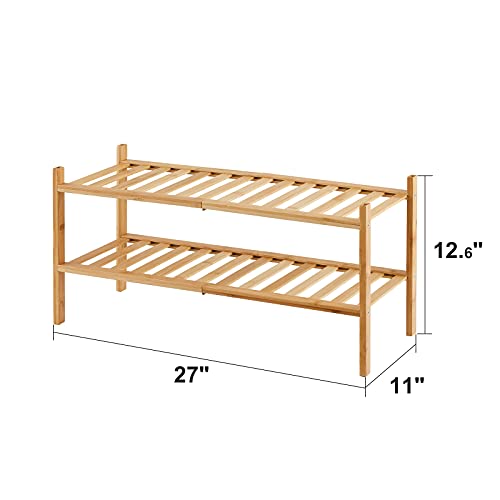 viewcare 2-Tier Bamboo Shoe Rack for Entryway, Bamboo Wood Shoe Organizer for Hallway Closet, Free Standing Shoe Racks for Indoor Outdoor - color: Natural Bamboo, size: 2-Tier