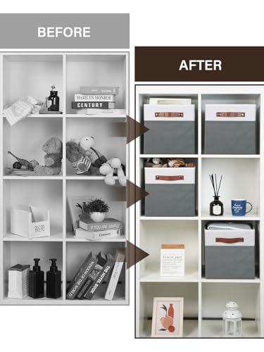 Temary 11x11 Storage Cubes Fabric Cube Storage Bins with Handles Clothes Storage Boxes Baskets for Organizing Home, Shelf, Closet (White&Grey, 11 x 11 x 11) - color: White&Grey, size: 11x11x11