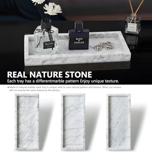 Real Natural Small Marble Tray for Bathroom, Vanity, Kitchen and Desktop, Rectangle Genuine Marble Stone Tray for Jewelry, Cosmetics, Candles, Lotion, Perfume and Home Decor (White, 12" x 5" x 1.2") - color: White, size: 12" x 5" x 1.2"