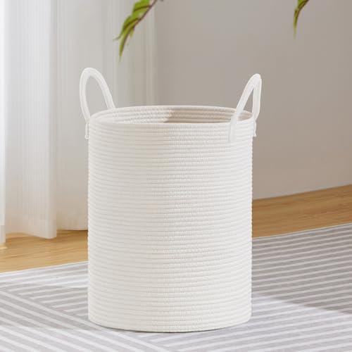 VIPOSCO Large Laundry Hamper, Tall Woven Rope Storage Basket for Blanket, Toys, Dirty Clothes in Living Room, Bathroom, Bedroom - 53L White - color: White, size: 53L