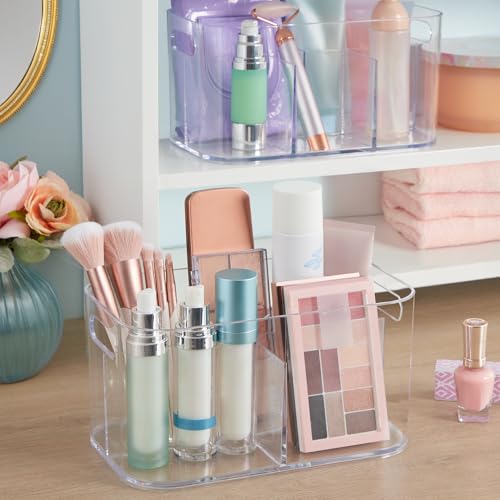 STORi Bliss 5-Compartment Plastic Cosmetics Storage Organizer | Clear | Rectangular Divided Makeup Bin & Vanity Caddy with Pass-Through Handles | Round Corner Design | Made in USA - size: 1 Pack