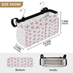 Bedside Caddy Hanging Storage Bag Pink Bows Print Bedside Organizer Caddy for Bunk, Dorm Room, Hospital Beds - Place Magazines / Remotes / Keys