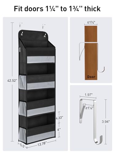Yecaye 1 Pack Over the Door Organizer, 35.2lbs Load Toy Stuffed Animal Storage, Large Capacity Swing-proof Hanging Bathroom Organizers and Storage for Nursery Newborn Baby Essential Stuff Black - color: Black, size: 4 Tier