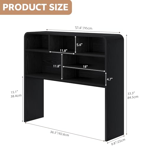 5-Tier Desk Shelf, 37.4''W Desktop Bookshelf for Computer Monitor, Desktop Organizer Shelf Storage Rack with 6 Cubbies, 5-Level Desk Hutch Display Rack for Home, Office, Dorm, Vanity, Black - color: Black, size: 37.4''W