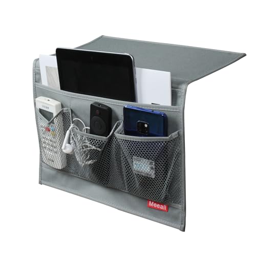 Bedside Storage Organizer with Pockets, Bedside Caddy, Table Cabinet Storage Organizer, TV Remote Control, Phones, Magazines, Tablets, Accessories, Grey - color: Grey