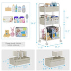 3-tier Baby Diaper Caddy Organizer and Storage Cart with 4+3 Dividers, Metal Utility Cart with Lockable Wheels for Nursery, Bedroom, Bathroom, White - color: White