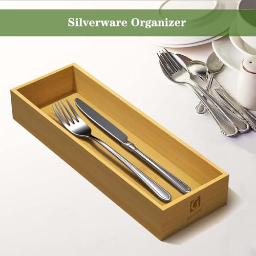 guiogc Bamboo Drawer Silverware Organizer, Utensil Organizer, Bamboo Storage Box Wood Silverware Tray for Drawer Set of 2 - size: 11.8" x 4" x 1.78"