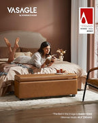 VASAGLE EKHO Collection - Storage Ottoman Bench, Entryway Bedroom Bench, 25 Gallons, Synthetic Leather with Stitching, Mid-Century Modern, Safety Hinges, Loads 660 lb, Caramel Brown ULOM075K01 - color: Caramel Brown, style: 25-Gallon Storage Bench