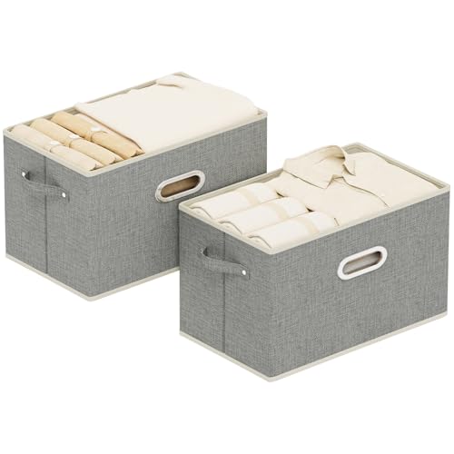 Fabric Open Storage Bins with Metal Handles, Collapsible Organizer Baskets, Foldable Cube Boxes for Shelves, Closet, Living Room, 15x9.8x9.8in, Grey, 2 Pack - color: Grey, size: 15x9.8x9.8 in(2 Pack)