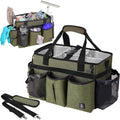 Large Cleaning Caddy Bag Built-in Sturdy Support Board, Cleaning Organizer with Detachable Divider, Cleaning Supply Tote with Adjustable Shoulder Strap&Waist Belt for Cleaners & Housekeeper - color: Green