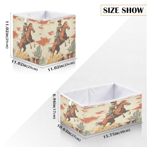 Cowboy Wild West Storage Cubes 11x11 Inch Foldable Fabric Bins with Handle for Storage and Organization, Ideal Storage Bins for Closet Shelves - color: C79