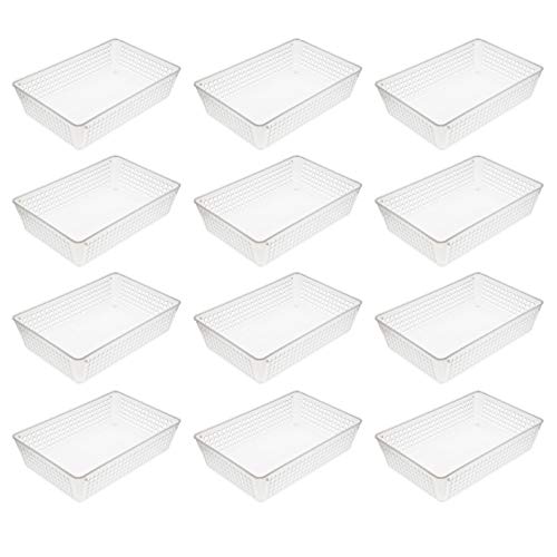 YBM HOME 12-Pack Plastic Storage Baskets Bins for Home Junk Drawer, Shelves, and Office Organization, Functional Trays/Containers Great for Kitchen Pantry, Cabinets, Bedrooms, and Bathrooms, Clear - color: Clear, size: 12