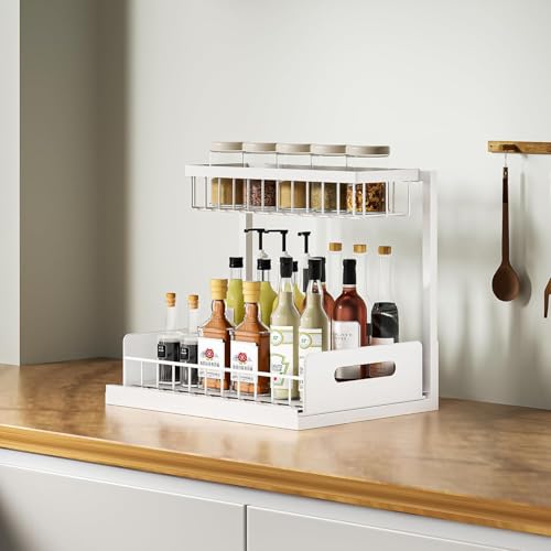 INNOVATIVE LIFE Under Sink Organizer, 1 Pack 2 Tier Under Sink Organizers and Storage, Slide Out Pull Out Cabinet Organizer Shelf, Metal Sliding Drawer for Kitchen， Bathroom，White - size: White (1 Pack)