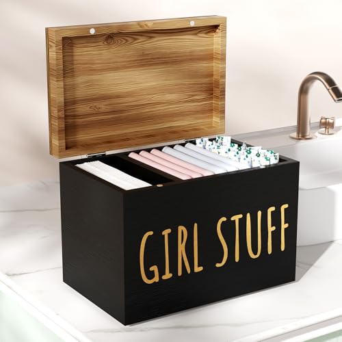 Tampon Holder for Bathroom with Hinged Lid, Feminine Product Organizer, Tampon Storage, Bathroom Period Products, Toilet Organizer, Bathroom Accessories Box for Girl Stuff (Black) - color: Black