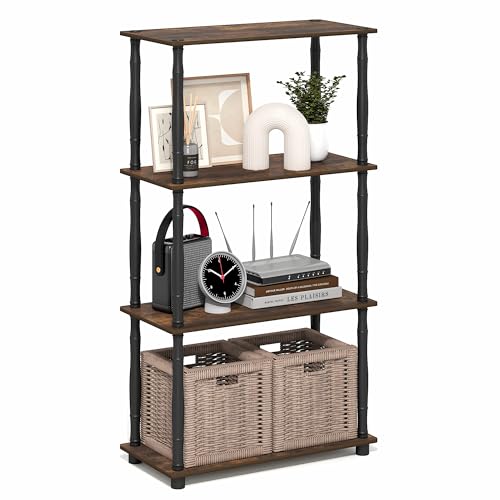 Furinno Turn-N-Tube Storage Shelves, 4-Tier Open Frame Book Shelf, Standing Corner Shelf, Toolless Open Shelves, Classic Tubes, for Organization and Storage, Living Room, Home Office, Amber Pine - color: Amber Pine/Black, size: 4-Tier Classic Tube