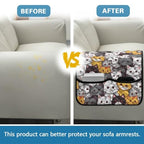 Cartoon Cat Print Armrest Cover for Sofa Diamond Pattern Couch Arm Protector with 2 Pockets Anti-Slip Armchair Slipcovers for Dogs Cats Pet Loveseat Arm Covers - color: Cartoon Cat