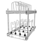 2-Tier Kitchen Pull out Cabinet Organizer for Pots, Pans, and Lid Cookware, Adjustable Heavy Duty Wire Pan and Pot Rack, Full-Extension Rail 12" W *22" D - size: 12W*22D