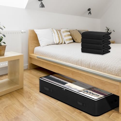 4 Pack Under bed Storage Containers, 90L Large Capacity Bedroom Closet Organizers and Storage Bins Foldable Underbed Storage Bags for Clothes, Blanket, Towels, Comforter, Sweaters, Linen Sheet - Black - color: 4 Pack - Black
