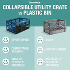 CleverMade Collapsible Utility Crates, Obsidian, 3 Pack, 45L/11 Gal, 66 lbs Capacity, Stackable Containers, Heavy Duty, Space-Saving Baskets,Polypropylene (PP) - color: Obsidian, size: 45L - 3 Pack