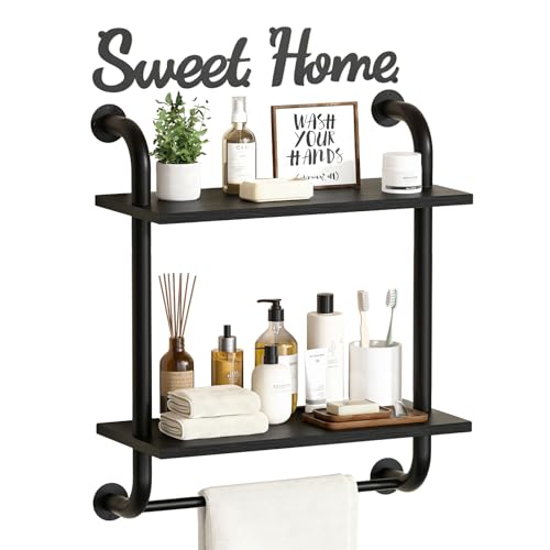 Tinpin Bathroom Shelves Wall Mounted, Rustic Farmhouse Pipe Shelves, Wall Shelves 2-Tier, Industrial Pipe Shelving, Floating Shelf Decor for Bathroom, Bedroom, Living Room Thanksgiving 17.3in Black - color: Black, size: 2 tier