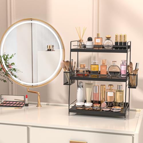 Bathroom Counter Organizer,Bathroom Countertop Organizer with Baskets,Vanity Organizers,Counter Shelf,Countertop Storage, Makeup Organizers(Black) - color: Black