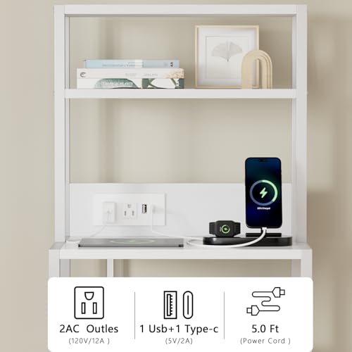 Furnulem Night Stand, Tall White Nightstand with 4-Tier Shelves, 2 PU Fabric Drawers and Led Lights, Bed Side Tables with Charging Station, Bedside Table for Bedroom - color: White, size: 2 Drawer