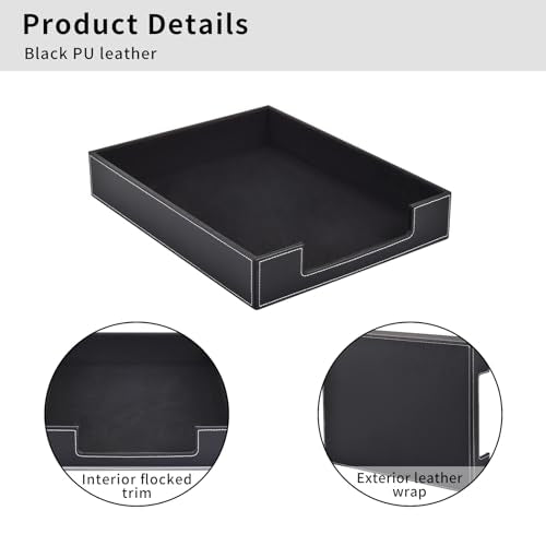 Leather 1-Layer Letter Tray Stackable File Document Tray,A4 Paper Case Rack Desk Office Supplies Organizer Holders,Desktop Organization, Pen Mail Magazine Storage Box(Black) - color: Black