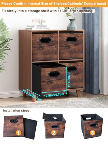 Fabric Storage Cubes, Collapsible Imitation Wood Organizer bins with 2 Handles - Set of 4, Fit Cube Storage Unit, for Clothes, Bedroom, Brown and Black (Small-10.5in x 10.5in x 11in-4 Pack) - size: Small-10.5in x 10.5in x 11in-4 Pack