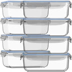 Razab 16 Pc (Set of 8) 30 Oz Glass Meal Prep Containers with Lids, Airtight Large Glass Food Storage Containers, Reusable Leak Proof BPA Free, Freezer to Oven and Dishwasher Safe - color: Baby Blue