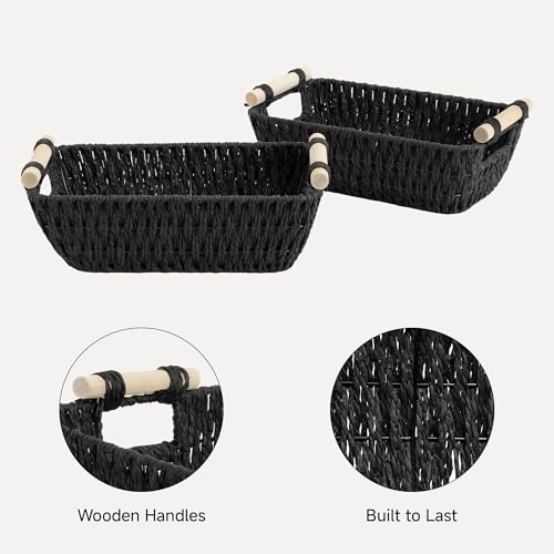 StorageWorks Black Wicker Storage Basket for Organizing with Wooden Handles, Small Woven Basket for Shelf, Toilet Paper, 2-Pack - color: Black, size: Small