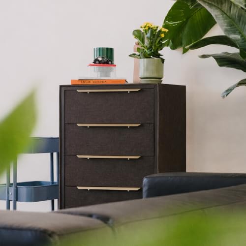 tinge Naima Premium Fabric Dresser - Strong Metal Frame, 5 Spacious Sag-Proof Drawers with Sleek Metal Handles - Premium & Durable Storage Solution for Your Home (Black) - color: Midnight Black, size: 14"D x 23.5"W x 41.8"H (5 Drawers)