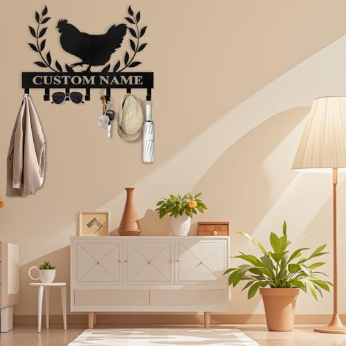 Custom Key Rack Wall Mount - Custom Chicken Metal Coat Hooks for Wall, Coat Rack Organizer, Key Hanger Wall Art Decor, Key Rack Storage for Farmhouse Storeroom Entryway, Housewarming Gifts - color: Color01 Chicken