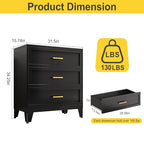34.25" Tall Metal Dresser for Bedroom, 3 Drawer Black File Cabinet with Gold Handles, Dressers Chests with Fluted Panel, Vertical Drawer Storage Cabinet for Living Room, Entryway, Hallway - color: Black, style: Wide Style/3 Drawers