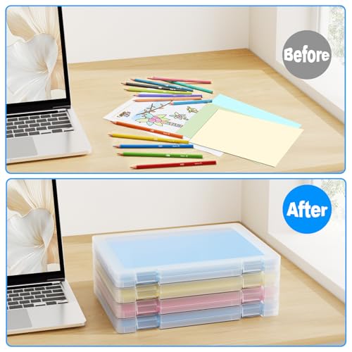 1 Pack A4 File Box Paper Organizers Holder, Transparent Document Paper Project Case, Plastic Paper Storage Container Box File Protector for Magazine, Scrapbook, Office School Supplies