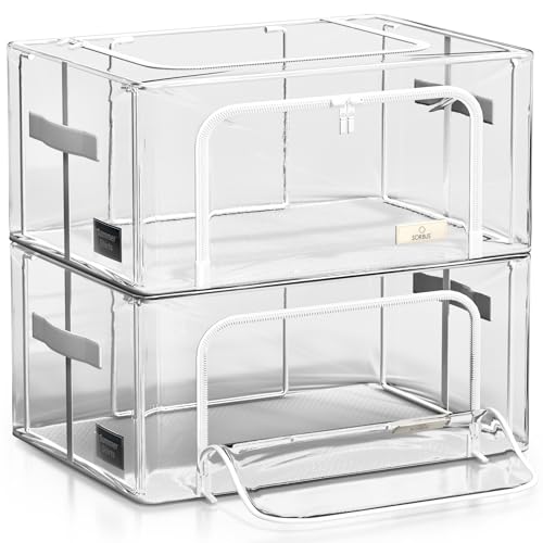Sorbus Storage Bins with Metal Frame - Stackable & Foldable Clothes Organizer Bags - Clear Soft Plastic Storage Containers (2 Pack, Small) - size: Small, style: 2 Pack