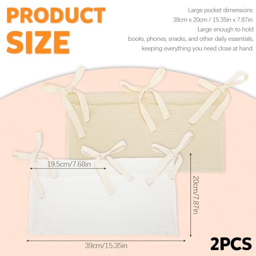 2 Pieces Solid ColorBedside Caddy with 2 Pockets, Bedside Hanging Storage Organizer, Dorm Rooms Bunk Bed Storage Bag for Home Phone Remote Control Key Glasses (Light Tan, White) - color: Light Tan, White