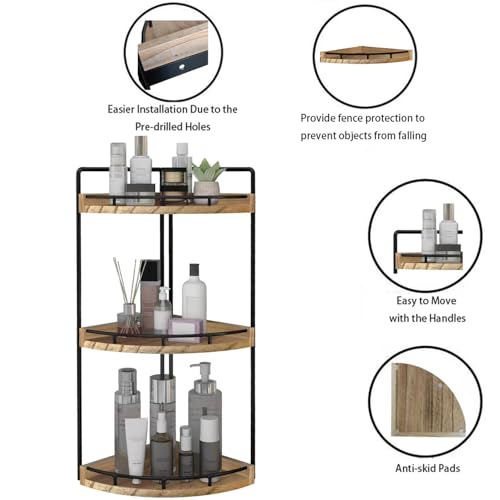 Dorhors 3-Tier Corner Bathroom Organizer Countertop for Storage,Vanity Tray,Wood Counter Organizer for Kitchen,Bathroom,Dresser (Rustic Brown) - color: Rustic Brown
