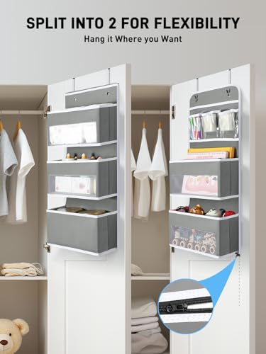 Yecaye 6-Tier Over the Door Storage Organizer, Flexible 1 Split into 2 Swing-proof Hanging Bathroom Storage Organization, Bedroom Organizer and Storage for Newborn Baby Essentials, Grey - color: Grey, size: 6 Tier