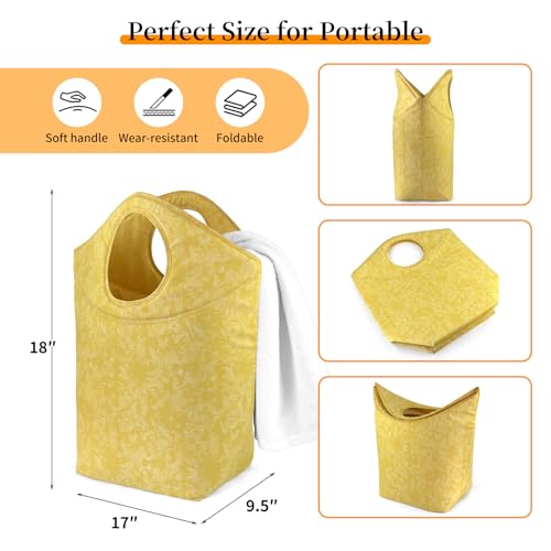 47L Foldable Laundry Basket, 18"x17"x9.5" Collapsible Laundry Hamper Portable Waterproof Storage Bag for Dirty Clothes Toys Bathroom Bedroom Camping Travel - color: Earth texture yellow, size: 17"L x 9.5"W x 18"H
